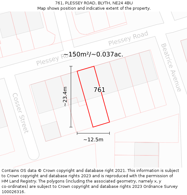 761, PLESSEY ROAD, BLYTH, NE24 4BU: Plot and title map