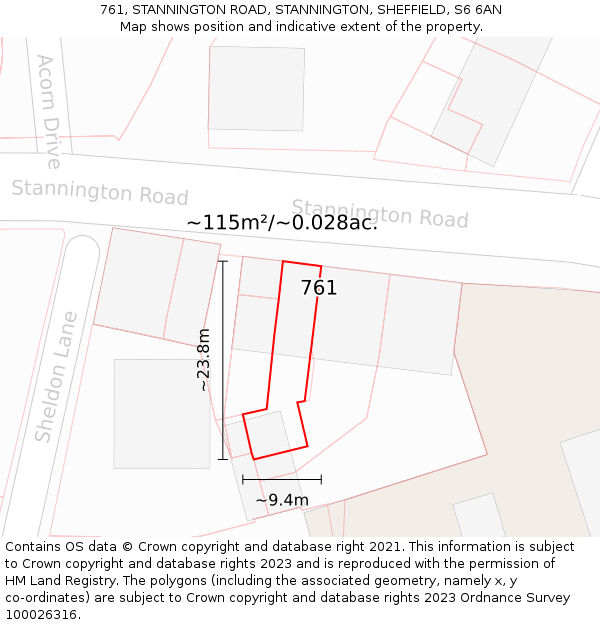 761, STANNINGTON ROAD, STANNINGTON, SHEFFIELD, S6 6AN: Plot and title map