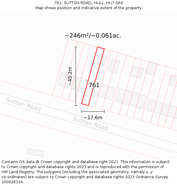 761, SUTTON ROAD, HULL, HU7 0AS: Plot and title map