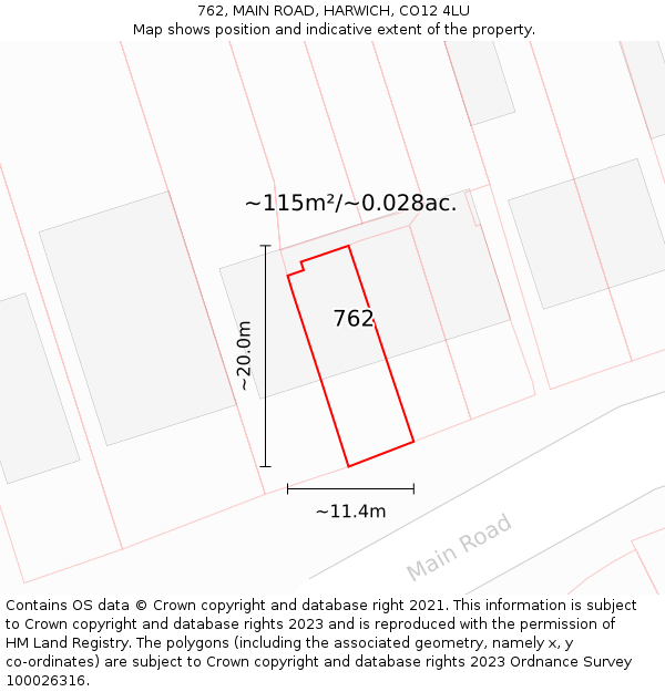 762, MAIN ROAD, HARWICH, CO12 4LU: Plot and title map