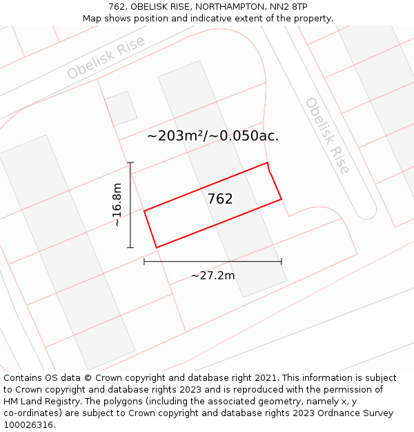 762, OBELISK RISE, NORTHAMPTON, NN2 8TP: Plot and title map