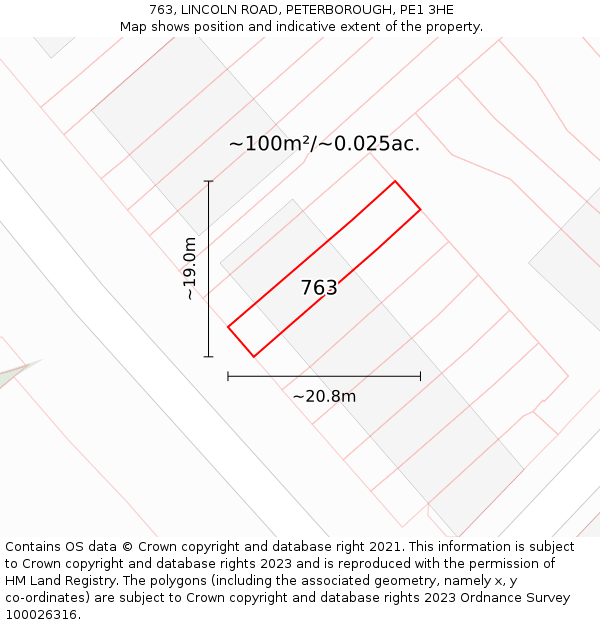 763, LINCOLN ROAD, PETERBOROUGH, PE1 3HE: Plot and title map