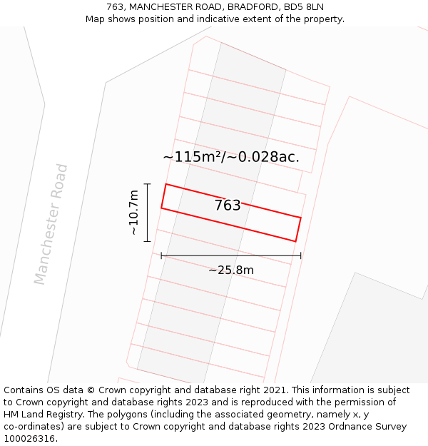 763, MANCHESTER ROAD, BRADFORD, BD5 8LN: Plot and title map