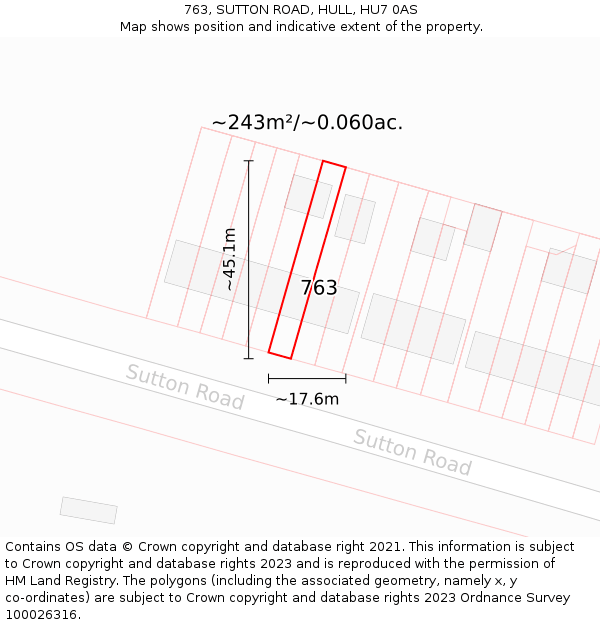 763, SUTTON ROAD, HULL, HU7 0AS: Plot and title map