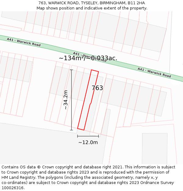763, WARWICK ROAD, TYSELEY, BIRMINGHAM, B11 2HA: Plot and title map