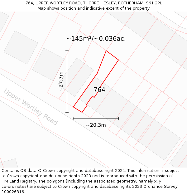 764, UPPER WORTLEY ROAD, THORPE HESLEY, ROTHERHAM, S61 2PL: Plot and title map