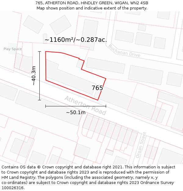 765, ATHERTON ROAD, HINDLEY GREEN, WIGAN, WN2 4SB: Plot and title map