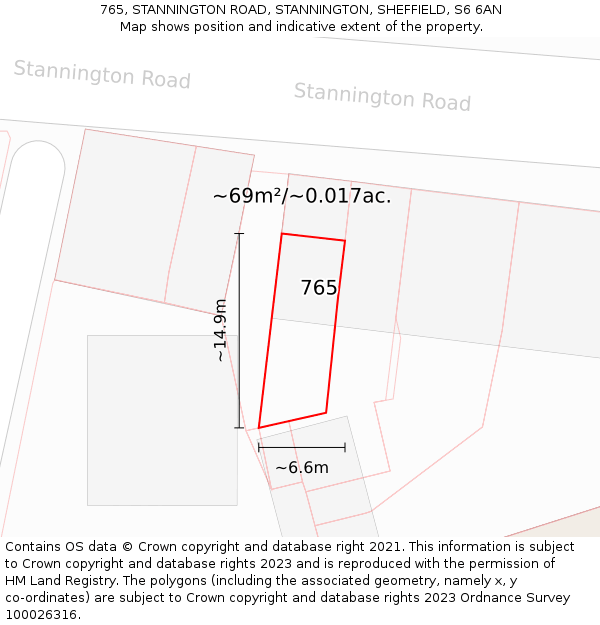 765, STANNINGTON ROAD, STANNINGTON, SHEFFIELD, S6 6AN: Plot and title map