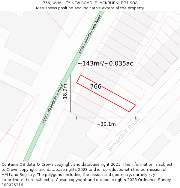 766, WHALLEY NEW ROAD, BLACKBURN, BB1 9BA: Plot and title map