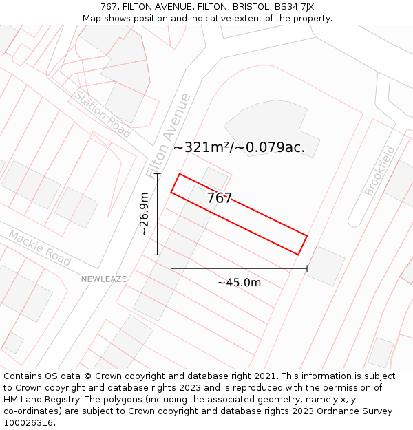 767, FILTON AVENUE, FILTON, BRISTOL, BS34 7JX: Plot and title map