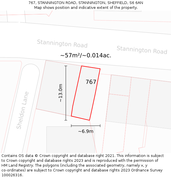 767, STANNINGTON ROAD, STANNINGTON, SHEFFIELD, S6 6AN: Plot and title map