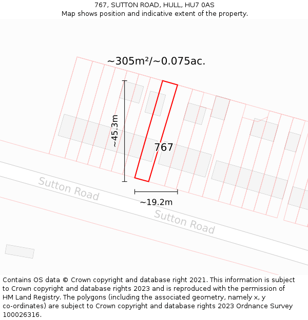 767, SUTTON ROAD, HULL, HU7 0AS: Plot and title map
