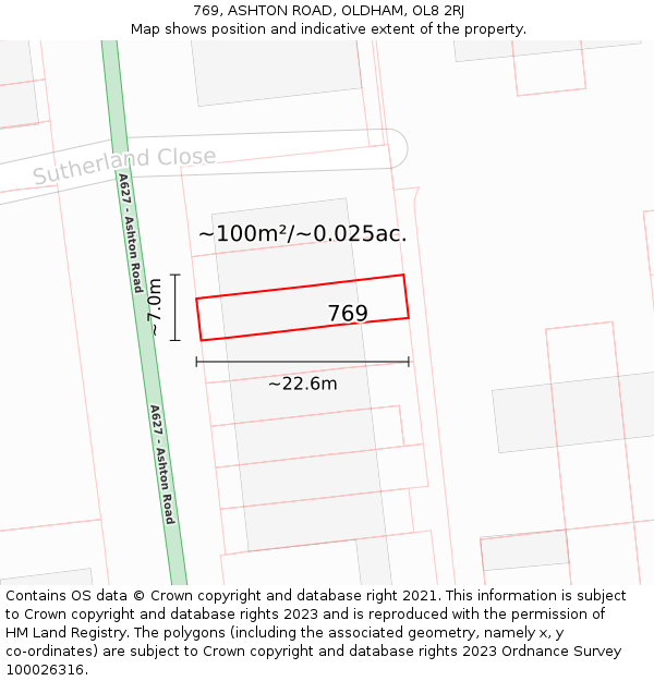 769, ASHTON ROAD, OLDHAM, OL8 2RJ: Plot and title map
