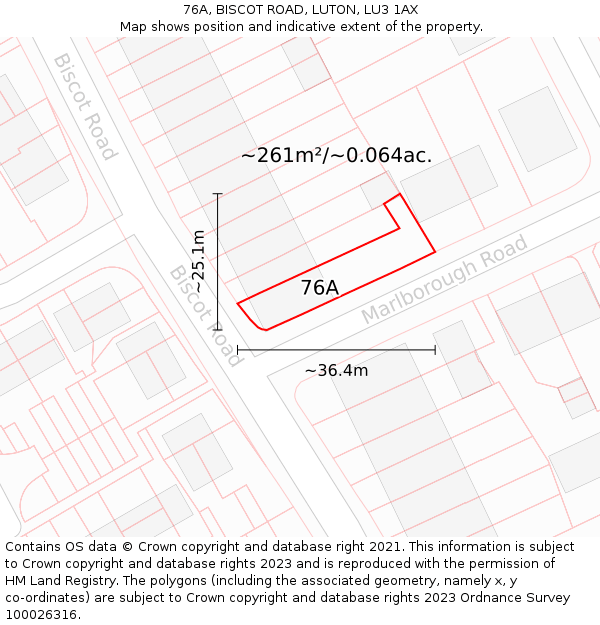 76A, BISCOT ROAD, LUTON, LU3 1AX: Plot and title map