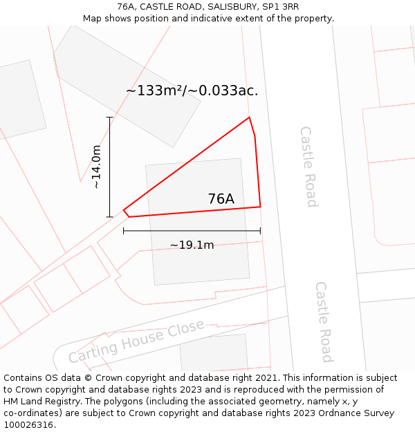 76A, CASTLE ROAD, SALISBURY, SP1 3RR: Plot and title map