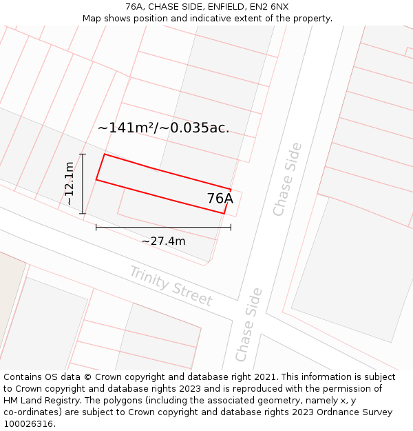 76A, CHASE SIDE, ENFIELD, EN2 6NX: Plot and title map