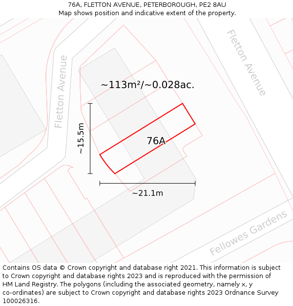 76A, FLETTON AVENUE, PETERBOROUGH, PE2 8AU: Plot and title map