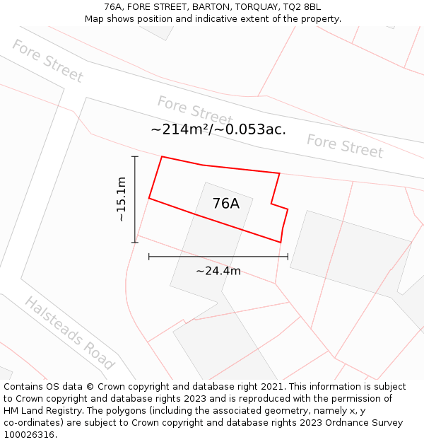 76A, FORE STREET, BARTON, TORQUAY, TQ2 8BL: Plot and title map