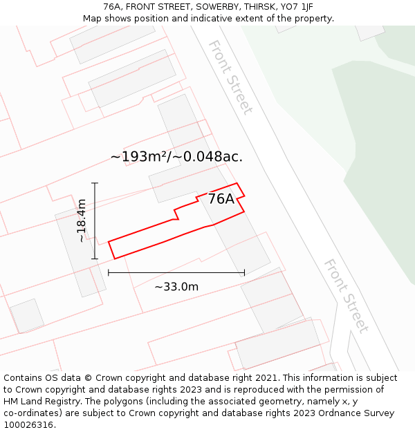 76A, FRONT STREET, SOWERBY, THIRSK, YO7 1JF: Plot and title map