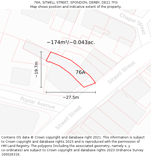 76A, SITWELL STREET, SPONDON, DERBY, DE21 7FG: Plot and title map