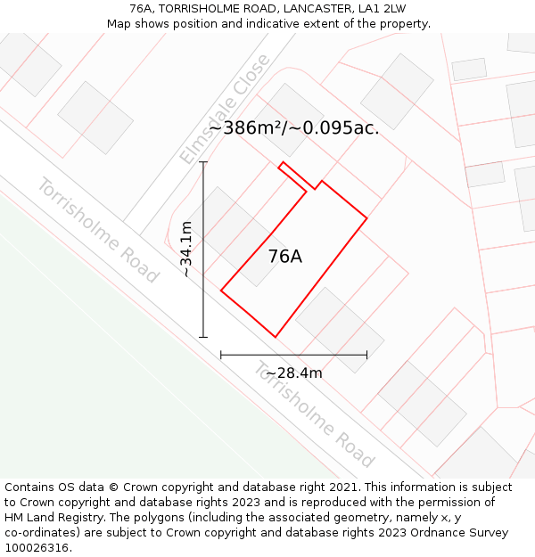 76A, TORRISHOLME ROAD, LANCASTER, LA1 2LW: Plot and title map