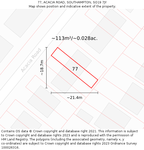 77, ACACIA ROAD, SOUTHAMPTON, SO19 7JY: Plot and title map