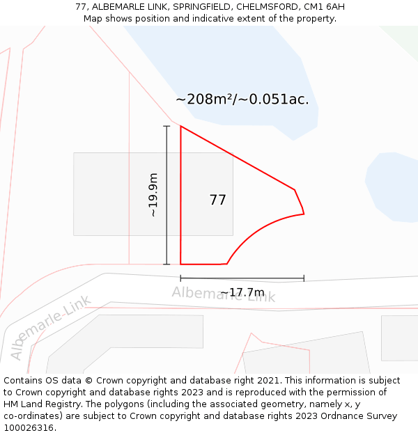 77, ALBEMARLE LINK, SPRINGFIELD, CHELMSFORD, CM1 6AH: Plot and title map