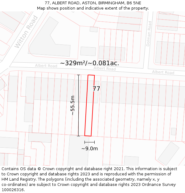 77, ALBERT ROAD, ASTON, BIRMINGHAM, B6 5NE: Plot and title map