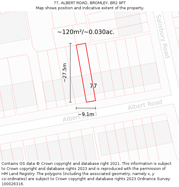 77, ALBERT ROAD, BROMLEY, BR2 9PT: Plot and title map