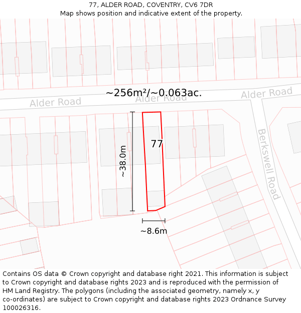 77, ALDER ROAD, COVENTRY, CV6 7DR: Plot and title map
