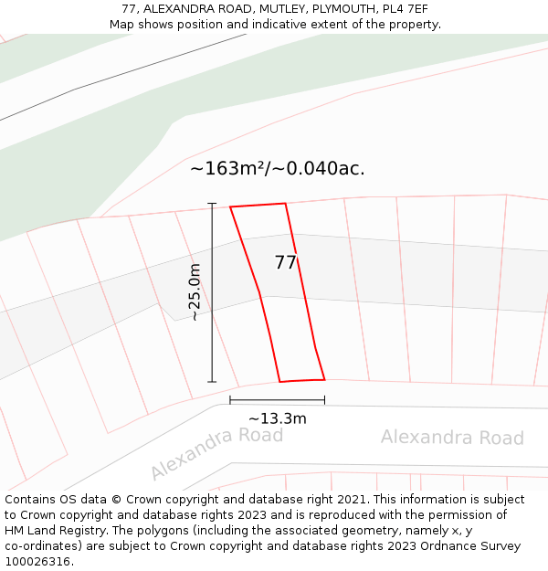 77, ALEXANDRA ROAD, MUTLEY, PLYMOUTH, PL4 7EF: Plot and title map