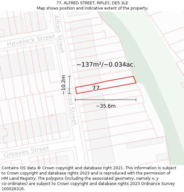 77, ALFRED STREET, RIPLEY, DE5 3LE: Plot and title map