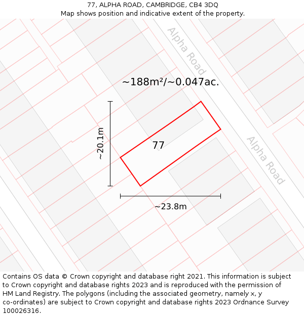 77, ALPHA ROAD, CAMBRIDGE, CB4 3DQ: Plot and title map