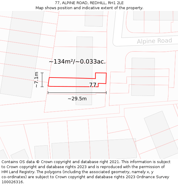 77, ALPINE ROAD, REDHILL, RH1 2LE: Plot and title map