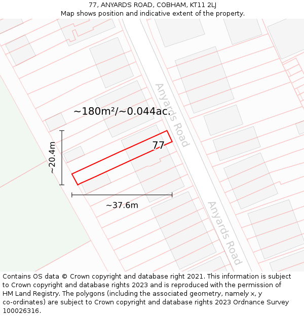 77, ANYARDS ROAD, COBHAM, KT11 2LJ: Plot and title map