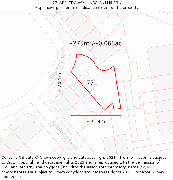 77, APPLEBY WAY, LINCOLN, LN6 0BU: Plot and title map