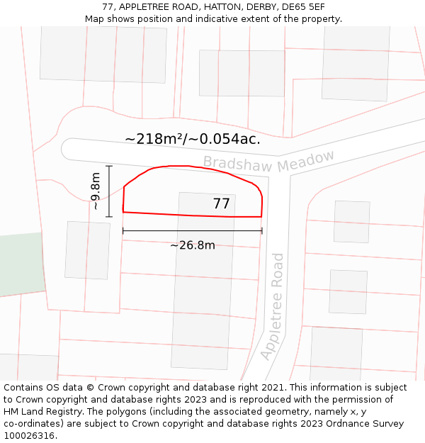 77, APPLETREE ROAD, HATTON, DERBY, DE65 5EF: Plot and title map