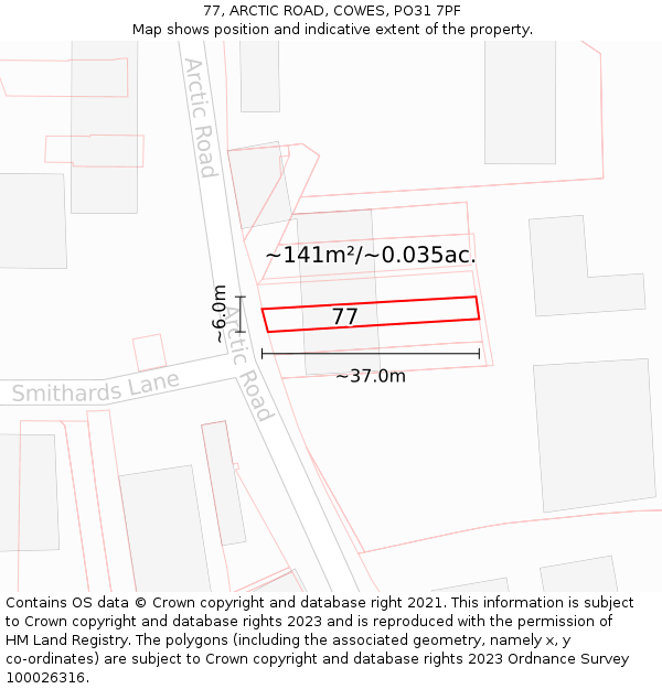 77, ARCTIC ROAD, COWES, PO31 7PF: Plot and title map