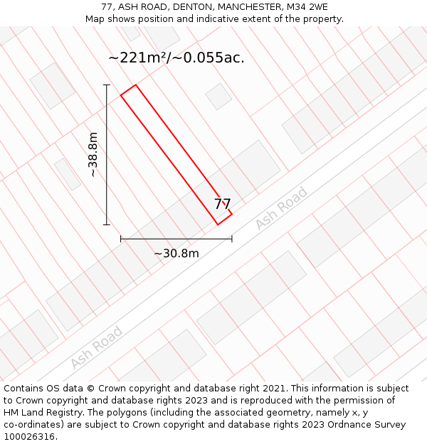 77, ASH ROAD, DENTON, MANCHESTER, M34 2WE: Plot and title map