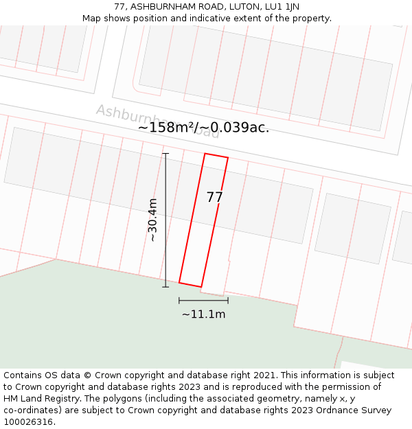 77, ASHBURNHAM ROAD, LUTON, LU1 1JN: Plot and title map