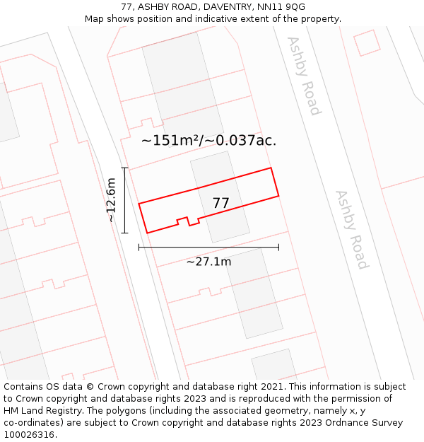 77, ASHBY ROAD, DAVENTRY, NN11 9QG: Plot and title map