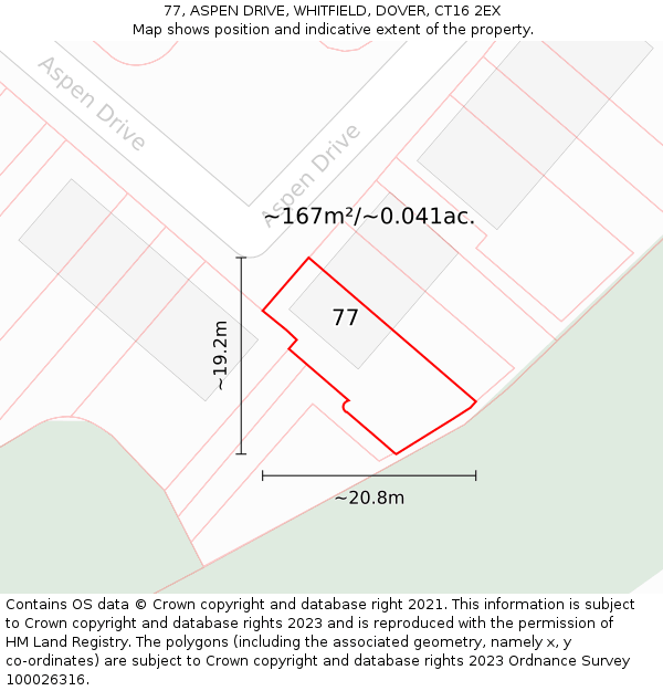 77, ASPEN DRIVE, WHITFIELD, DOVER, CT16 2EX: Plot and title map