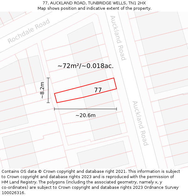 77, AUCKLAND ROAD, TUNBRIDGE WELLS, TN1 2HX: Plot and title map