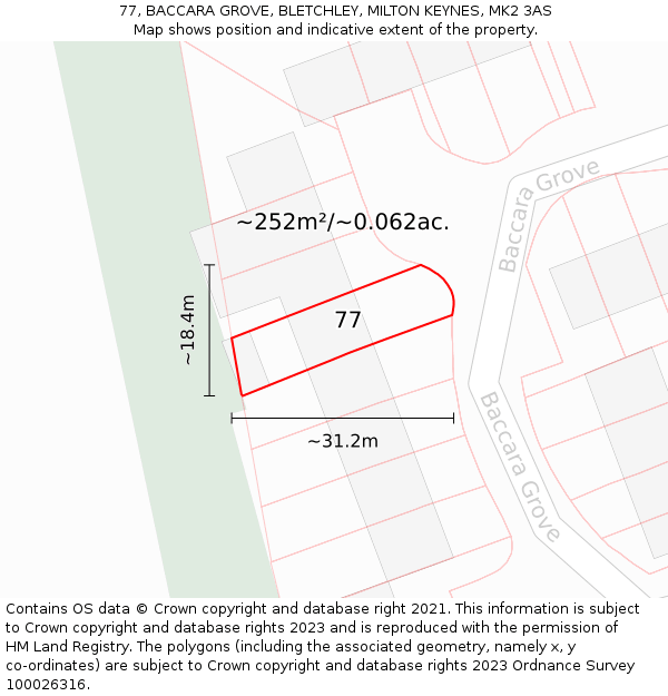 77, BACCARA GROVE, BLETCHLEY, MILTON KEYNES, MK2 3AS: Plot and title map