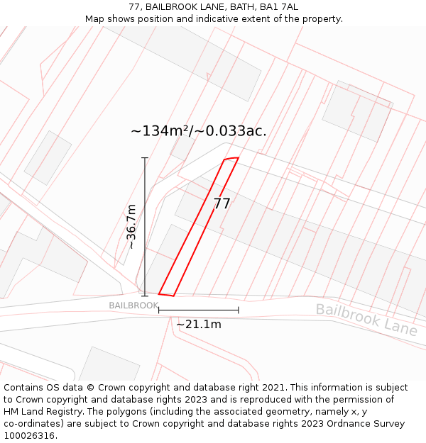 77, BAILBROOK LANE, BATH, BA1 7AL: Plot and title map