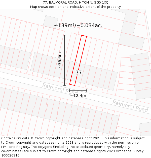 77, BALMORAL ROAD, HITCHIN, SG5 1XQ: Plot and title map