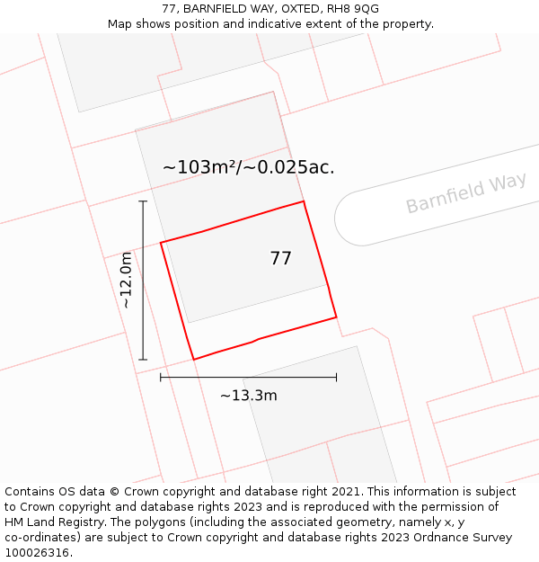 77, BARNFIELD WAY, OXTED, RH8 9QG: Plot and title map