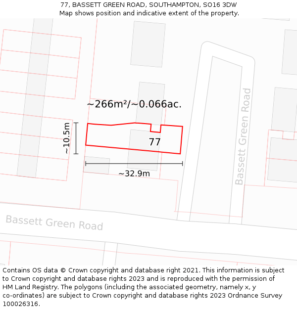 77, BASSETT GREEN ROAD, SOUTHAMPTON, SO16 3DW: Plot and title map