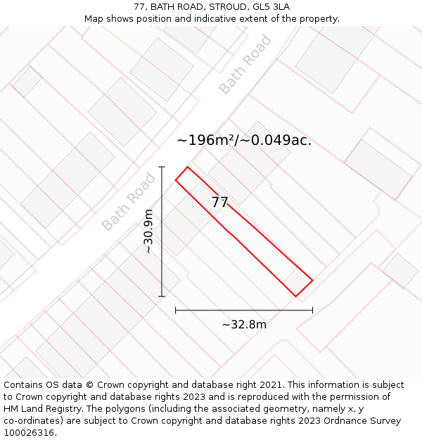 77, BATH ROAD, STROUD, GL5 3LA: Plot and title map