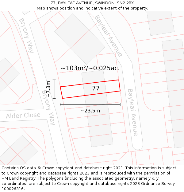 77, BAYLEAF AVENUE, SWINDON, SN2 2RX: Plot and title map